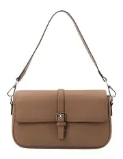 [Mocha] Julia Leather Crossbody Buckle Bag in Coffee
