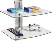 WALI Floating Entertainment Center Shelves, Holds Up to 17.6lbs, TV Shelf with Strengthened Tempered Glasses for DVD Players, Cable Boxes, Games Consoles, TV Accessories (CS202S), 2 Shelf, Silver