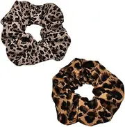 2 PCS Leopard Print Hair Scrunchies Silk Hair Bobbles Cheetah Print Scrunchies Hair Ties Elastic for Women Girls Satin Ponytail Holders Soft Bobble Hair Tie for Long Thick Hair Accessories