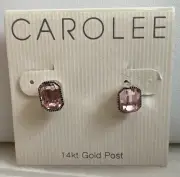 Vintage Carolee Pink Crystal Emerald Cut 14k Gold Posts Earrings NWT