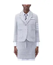 Thom Browne Tweed Fray 4-Bar Cropped Sack Jacket IT40,IT42,IT38,IT36 medium gray