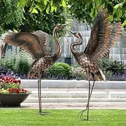 chisheen Garden Statue Outdoor Metal Heron Crane Yard Art Sculpture for Lawn Patio Backyard Decoration,46 inch (2-Pack)