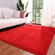 Fluffy Area Rugs for Living Room Bedroom, 6x9 Soft Plush Bedside 6x9 Feet Red