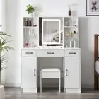 3 Drawers Vanity Desk with LED Mirror Stool Bedroom Makeup Dressing Table,White