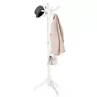 Coat Rack Free Standing with 11 Hooks, Wooden Hall Tree Coat Hat Tree White