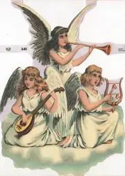 WOMEN ANGELS Playing Instruments Die Cut Paper Scrap Book Mamelok Press, England