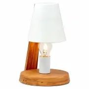 32cm Wooden Base Modern Desk Table Lamp Light Metal Shade Designer - White