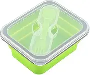 600ml Silicone Collapsible Lunch Box Portable Folding Food Storage Salad Container microwave Box with Lid + Fork Spoon for Adults Kids(green)