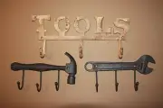 3pc ManCave Workshop Tool Wall Hook Set, Rustic Tools Wall Decor, Gift Set