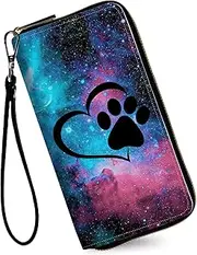 [RAUEDWDJS] Women's Wallets,Credit Card Holder Money Leather Long Wallet with Wristlet,Large Capacity with Zip-Around Phone Purse for Women Ladies Girls, Galaxy Love Paw