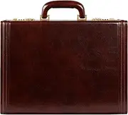 [Time Resistance] Leather Attache Case - Full Grain Italian Leather Briefcase - Laptop Bag up to 15” - Hard Case with Lock
