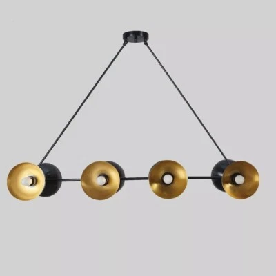 Eight Light Dome Shade Brass Sputnik Chandelier Light Fixture Raw Brass Ceiling