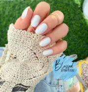 Red Aspen Press On Nails~Cloudy Skies, Sarah Lynn~White Design~Short Almond