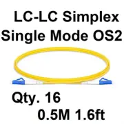 Qty. 16 0.5m (1.6ft) Fiber Patch Cable, LC UPC to LC UPC, Simplex, Single Mode