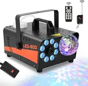VOLKWELL 600W Smoke Machine, Fog Machine 8 LED RGB 13 Colors Light Effect with Disco Ball, 2500CFM Fog & 2 Wireless Remote Controls for Wedding, Halloween, Party, DJ