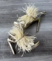 SAM EDELMAN Jacinta Feather Leather Gold Heels Size 6.5 NIB Shoes Formal Prom