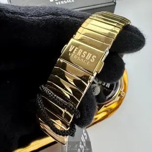 VERSUS VERSACE手錶, 男女通用錶 38mm 金色12邊形精鋼錶殼 黑色簡約, 中二針顯示錶面款 VV00384