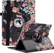 Rouceyxin Case for iPad 9th Generation (2021) / 8th Generation (2020) / 7th Gen (2019) 10.2 Inch - 360 Degree Rotating iPad Case Stand Cover with Auto Wake Sleep Function (Black Hummingbird)