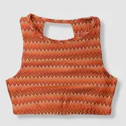 $64 Beyond Yoga Women's Orange Printed Open Back Sports Bra Size X-Small