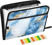 Blue and Gold Marble File Folder Expandable 13 Pockets A4 Letter Size File Holder with Zipper Closure Expanding File Jackets for Office Supplies