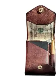 [Generic] Leather Bifold Wallet for Men - PU Leather Compact Bifold Minimalist Wallet | Portable Cash Carrier Thin Badge Holder Wallet with Built-in Pen Slot for Travel