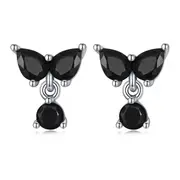 Sterling Silver Black Leaf Drop Stud Hypoallergenic Earrings
