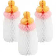 Pink Baby Bottle Honeycomb Centrepieces (Pack of 3)