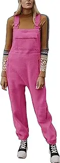 [TBETNE] Women's Fleece Overalls Winter Warm Loose Casual Jumpsuits with Multiple Pockets Elastic Harness