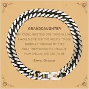 [Generic] Granddaughter Cuban Link Chain Bracelet Engraved Gifts to Show Love and Support for Birthday, Graduation, Christmas - Unique and Inspirational present, Small, Silver Plated Zinc, Cubic Zirconia