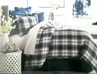 CREMIEUX Jameson QUEEN Duvet Cover Set Blue Plaid Knit Linen NEW