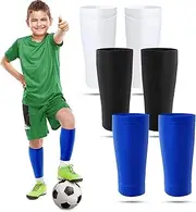 Boyiee 3 Pairs Kids Soccer Shin Guard Socks Breathable Calf Shin Guard Covers Shin Guard Holders Soccer Socks with Pockets