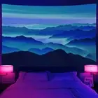 Large Wall Art Blacklight Poster UV Reactive Tapestry Wall Hanging Mountain Hill