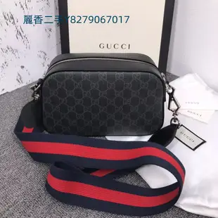 麗香二手 GUCCI 古馳 GG Supreme帆布老花黑色斜挎包 肩背包 相機包 男款 574886 現貨