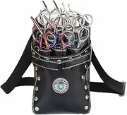 Hairdresser Scissor Bag, Leather Salon Barber Hairdressing Scissor Waist Pouch, Hair Stylist Tools Bag with Waist Shoulder Strap (Black)