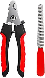 Dog Nails Clippers Trimmer with Safety Guard to Avoid Over-Cutting, Razor Sharp Blades with Bonus Dog Nail File, Cat Claw Clippers with Sturdy Non Slip Handles for Pets Dog Cat（Red & Black）