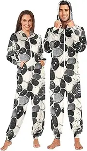 [AIXIWAWA] Adult Onesie Pajamas Black White Rock Print Zip Front One Piece Pajama Jumpsuits for Men Women S