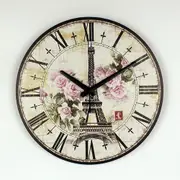 Eiffel Tower and Vintage Rose Silent wall clock