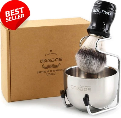 Synthetic Badger Shaving Brush,3In1 Kit with Stainless Steel Shaving Stand and B