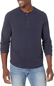 [Amazon Essentials] Men's Regular-Fit Long-Sleeve Henley Shirt (Available in Big & Tall), Navy, X-Small