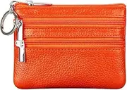 [Generic] Women's Coin Purse Mini Pouch Change Wallet with Key Ring (Orange, One Size)