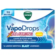 Vicks VapoDrops Xtra Strong Lemon Menthol Blast Lozenges 16 Pack
