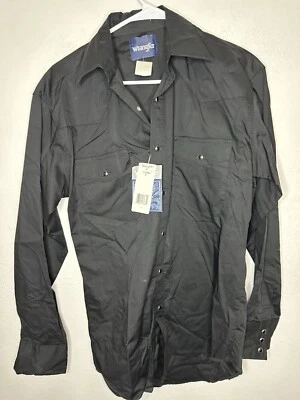 Wrangler Black Long Sleep Button Snap Collared Shirt Size Small