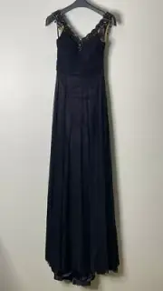 Sherri Hill Long Gown, Black,,Sz 4, NWT, Beaded Neckline, Open Back, V-Neck
