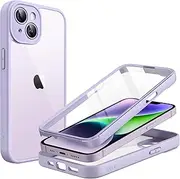 JETech Case for iPhone 14 6.1-Inch with Built-in Tempered Glass Screen Protector, Camera Full Cover All-Around Protection, Shockproof Bumper Phone Cover Clear Back, HD Film (Light Purple)