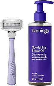 Flamingo Razor Shaving Set for Women - 5-Blade Razor, Nourishing Shave Oil, and Shower Holder - Lilac