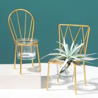在飛比找momo購物網優惠-【沐森 Green Life】椅子造型 創意金屬花架 含水培