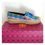 TORY BURCH Plaid Pattern Platform Espadrilles Multicolor Size 8.5