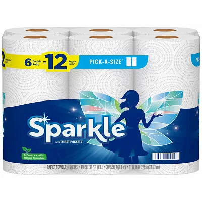 Sparkle 22238 Pick-A-Size Paper Towels, 110 2-Ply Sheets, White, 6 Rolls -