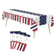 3 Pack 4th of July Patriotic Tablecloth, Disposable Red White and Blue Plastic