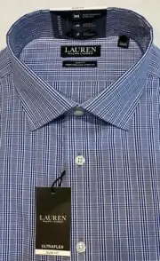 Lauren Ralph Lauren Men's Slim Fit Ultraflex Plaid Button Navy Shirt 17.5 34/35